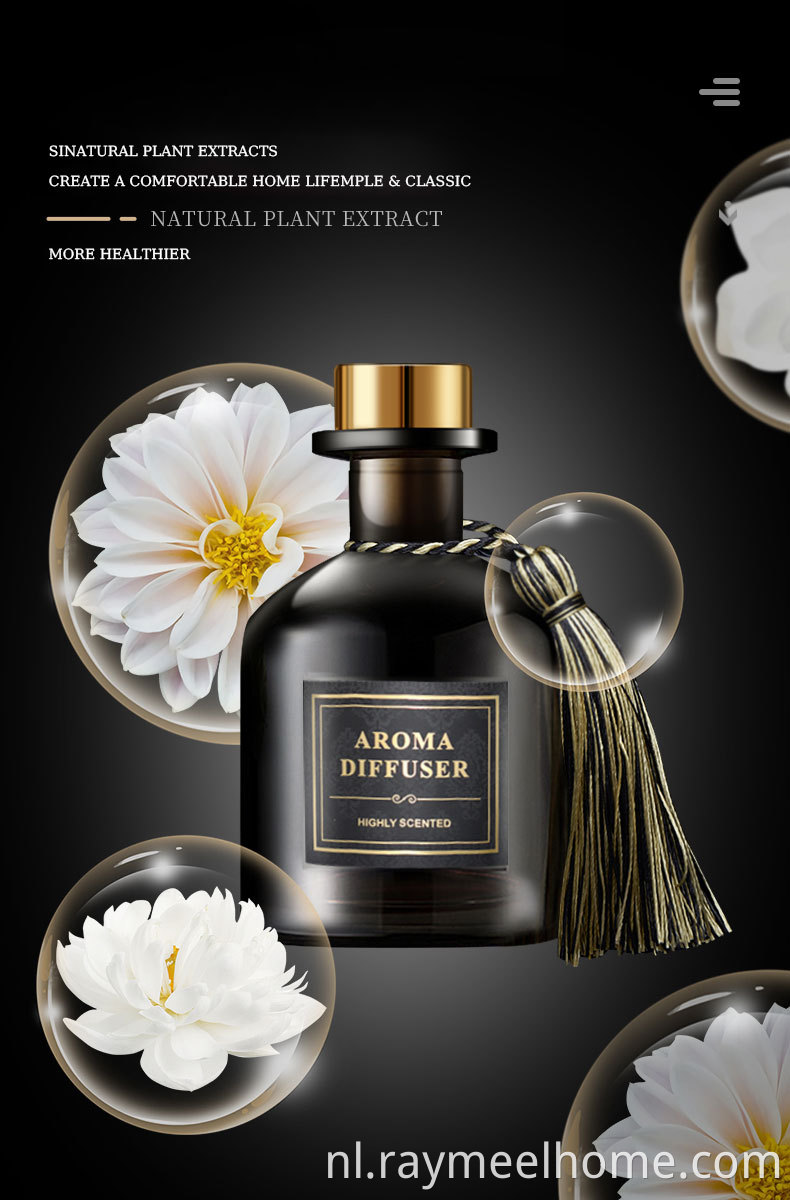 220 ml grote stock top decoratie thuislucht geur zwarte fles riet diffuser